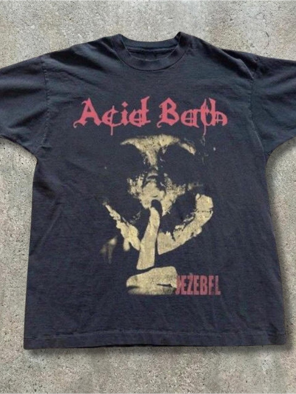 Gildan Black Acid Bath Graphic Tee with Red and Cream Print